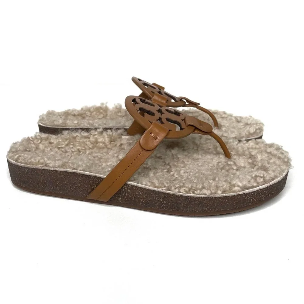 Tory Burch Miller Cloud Shearling Sandals Brown Color Size 10 - Picture 4 of 11